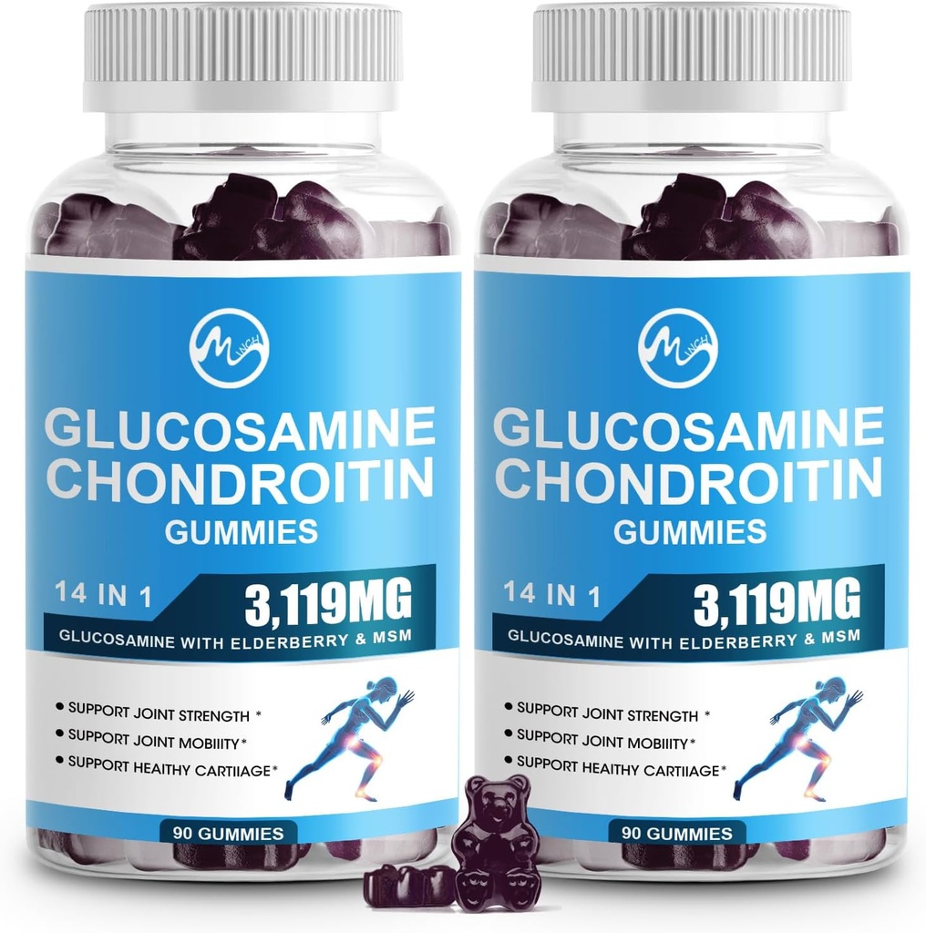 M 인치 글루코사민 Chondroitin Gummies, 1500mg 글루코사민 & 1000mg MSM 서빙 당, 성인을 위한 합동 지원 보충교재, Elderberry 풍미, 45의 서빙 (2의 포장)