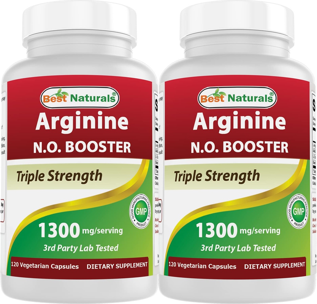 최고의 Naturals L-Arginine NO 부스터 트리플 강도 1300 mg 서빙 120 Veg 캡슐 (120 개)