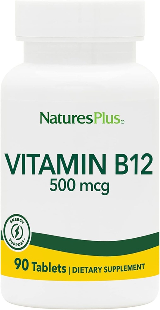자연 플러스 비타민 B12 (Methylcobalamin) - 500 mcg, 90 채식 정제 - 높은 효능 빨간 혈액 세포 지원 - 천연 에너지 부스터, 전반적인 건강을 촉진 - 글루텐 - 무료 90 서빙