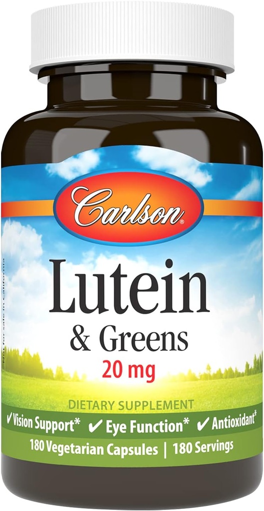 Carlson - Lutein & Greens, 20 mg의 시각 지원 & 눈 기능, 산화 방지제, 180 채식 캡슐