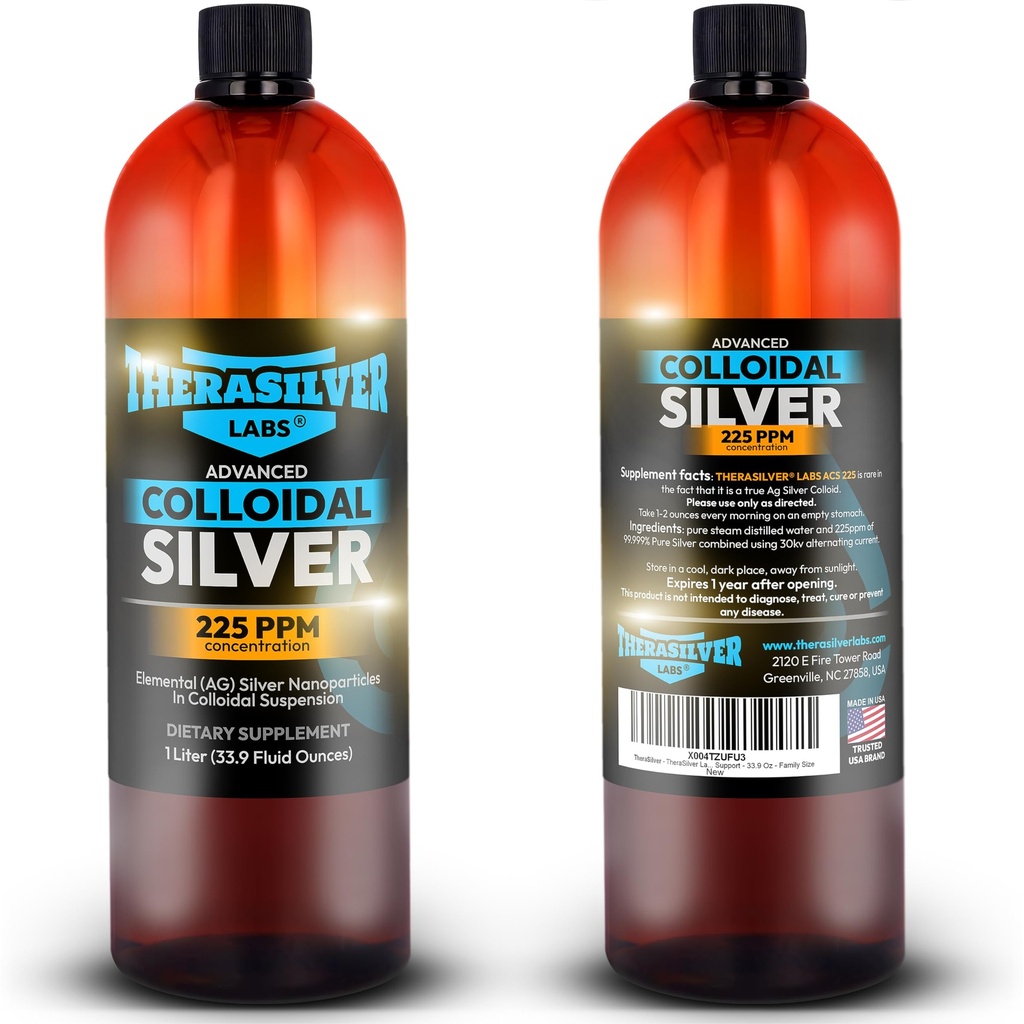 TheraSilver-TheraSilver Labs ACS 225-Advanced Colloidal Silver Liquid-225 PPM-Pure Immune Support-32 Oz-Family Size에 대한 생체 활성 나노 입자