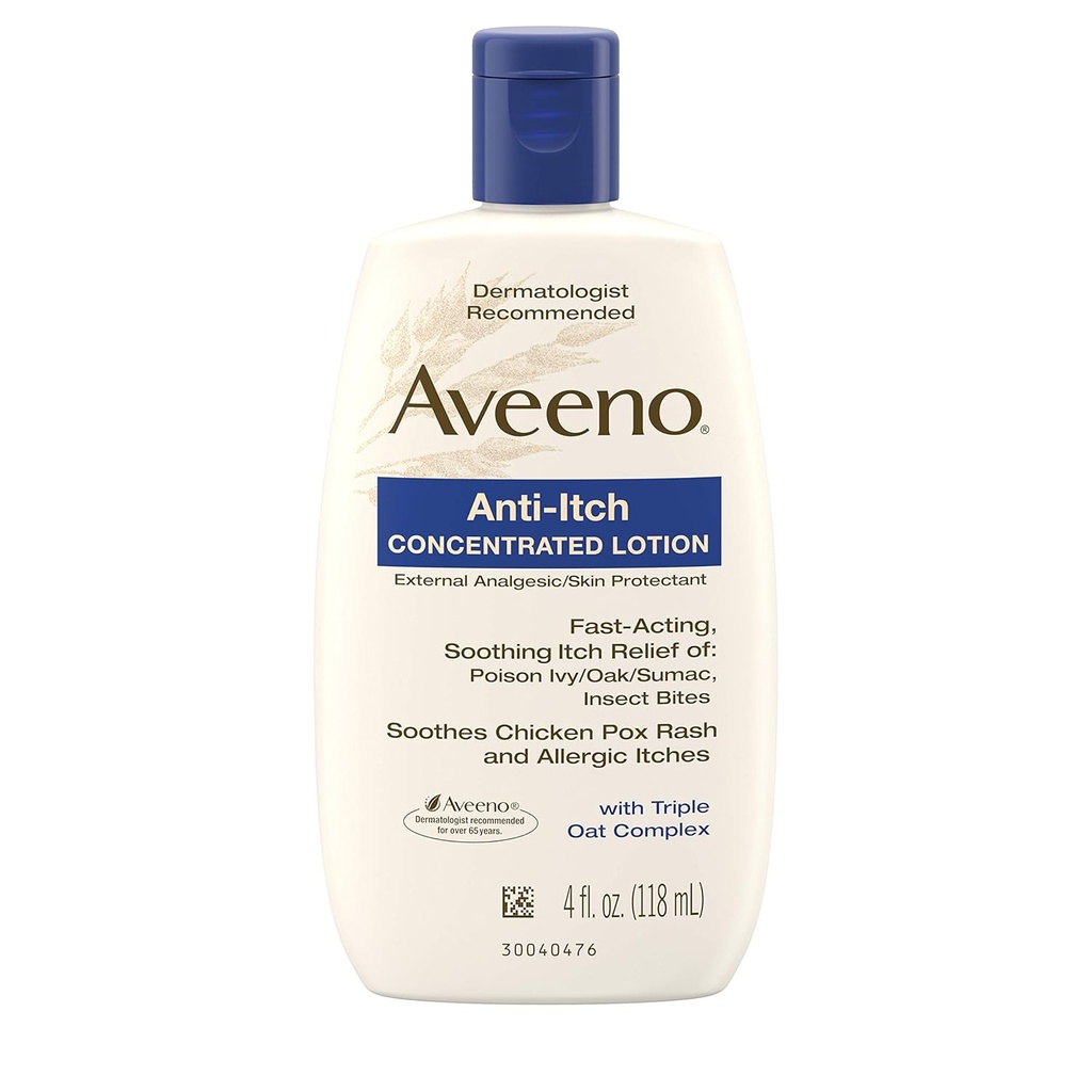 Aveeno Calamine와 Triple Oat Complex, Poison Ivy, Insect Bites, Chicken Pox 및 Allergic Itches, 4 fl. oz에서 빠른 행동 침호를 위한 피부 보호제와 향기로운 로션