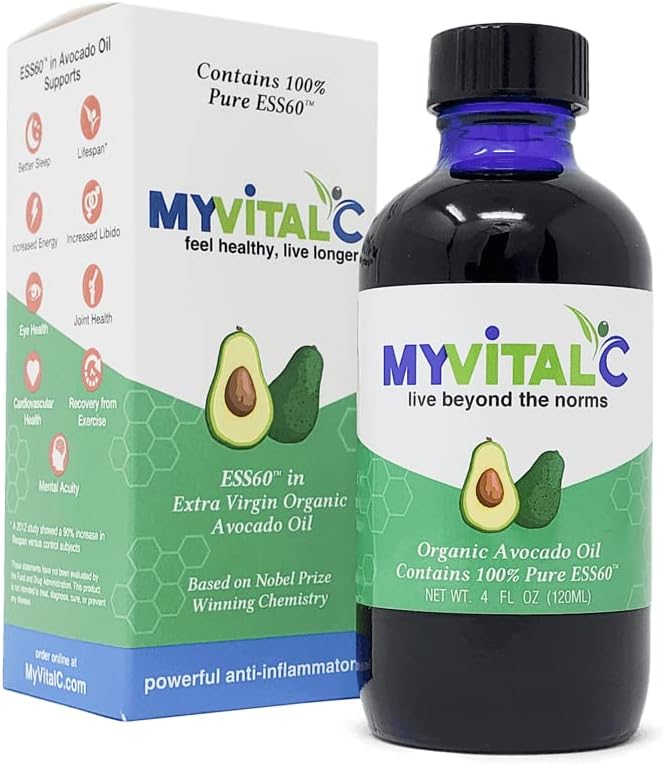 MyVitalC 유기 Avocado 기름 - 순수한 ESS60 산화 방지제 보충교재 - 노화 방지, Longevity, 수면, 더 에너지 - 성과 - 120ML를 가진 도움