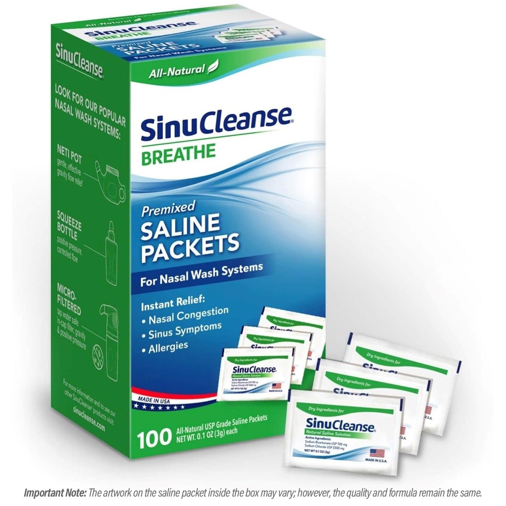 SinuCleanse는 Sinus Rinse와 Nasal 관개 체계, 미국, All-Natural, 약제 급료 및 PH 균형이 잡힌 100 개 조사를 위한 예비 혼합 사선 소포를 Pre-Mixed