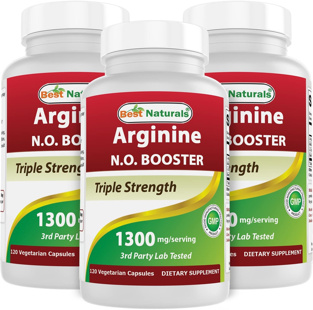 최고의 Naturals L-Arginine NO 부스터 트리플 강도 1300 mg 서빙 120 Veg 캡슐 (120 개)