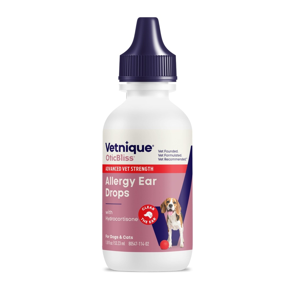 Vetnique Oticbliss Medicated Cat & Dog Ear Cleaner Drops - Soothe Itching, Redness, & Swelling에 1% Hydrocortisone를 가진 개 귀 감염 처리 - Vet 추천