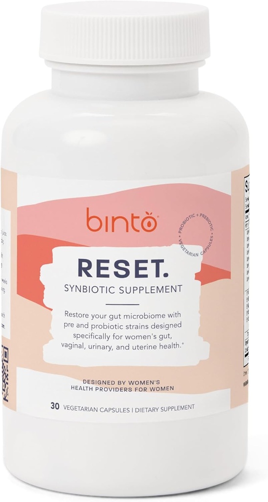 Binto Reset Synbiotic Advanced Pre and Probiotic Supplement for Women - 소화 건강, Boosts Immunity 지원, Gut Flora의 건강한 균형을 촉진 (30 일 공급)