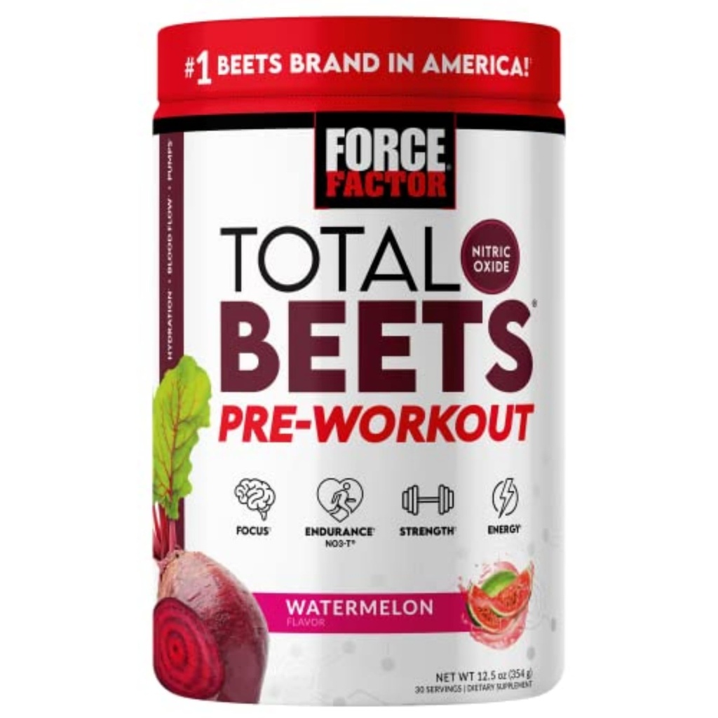 FORCE FACTOR Total Beets Pre-Workout Powder to Boost Energy & Endurance, 증가 강도 및 혈액 흐름 및 펌프, 니트로 산화물 보충 Beet Root Powder, 수박, 30 서빙