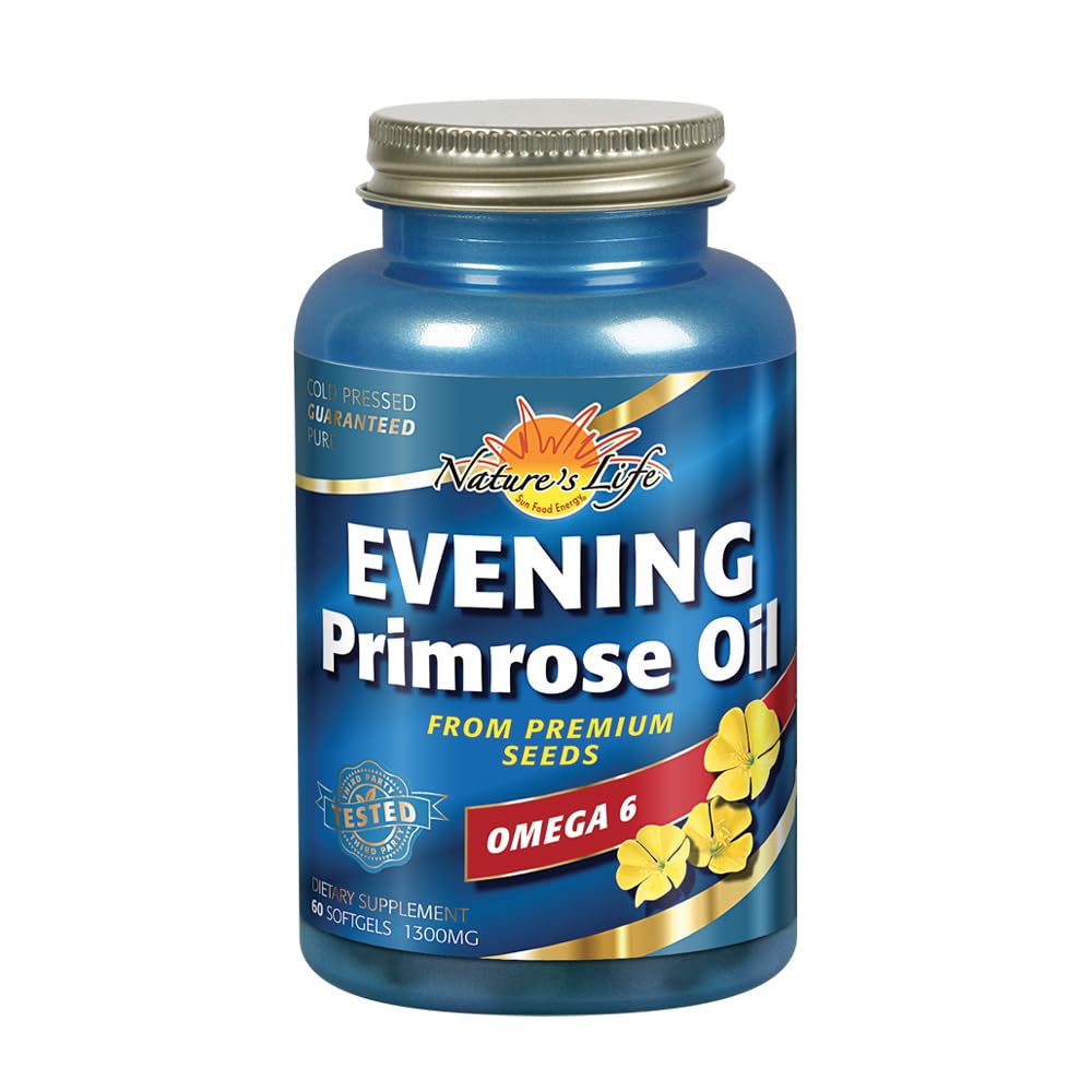 Nature's Life Evening Primrose Oil 1300 mg | 여성용 PMS 및 Menopause Balance Support | 피부 건강 | 60ct