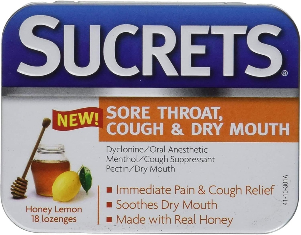 Sucrets Sore Throat & Cough Lozenges | 허니 레몬 | 18 개 | 팩 2