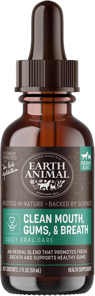 Earth Animal Apothecary Liquid Supplement - 깨끗한 입, Gums 및 호흡 개 & 고양이를위한 허브 요법 - 2 fl oz