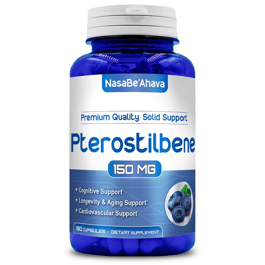여분의 힘 Pterostilbene 보충교재 | Vegan 친절한 150mg Pterostilbene 캡슐 | 노화 심장 면역과 뇌 지원을 위한 산화 보충교재 | 미국에서 만드는 (180 일 공급)