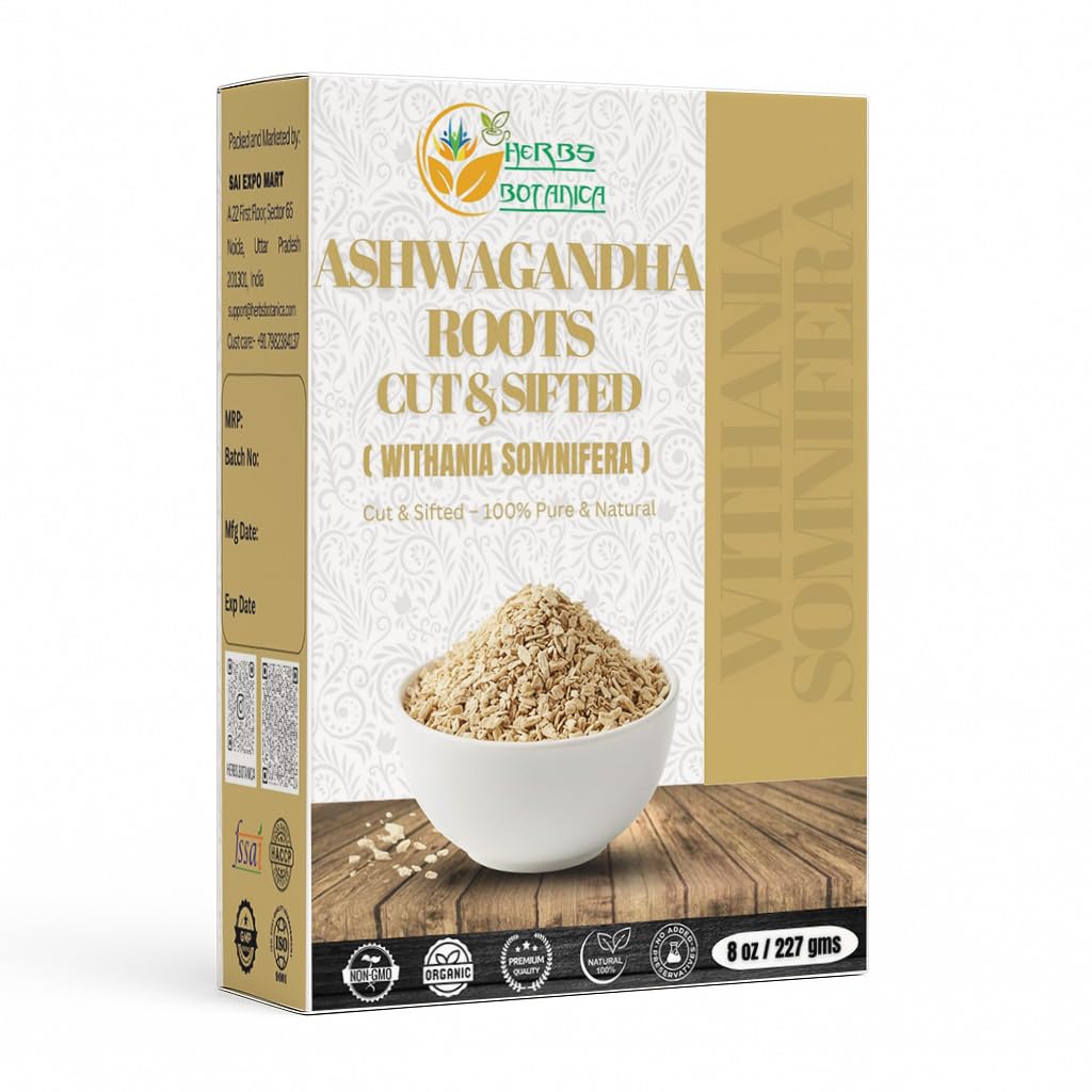 허브 Botanica Ashwagandha 뿌리 차는 초본 차, Ashwagandha 차 허브 보충교재, Immune 지원 및 힘 3-5 mm를 위한 withania Somnifera 크기 8개 Oz 포장을 삭감합니다