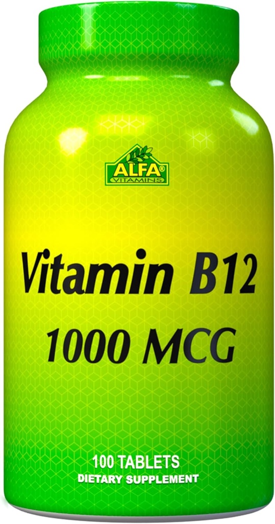 ALFA 비타민 B12 1000 Mcg 100 정제. 면역 체계. 신경과 뇌 건강. 메타볼리즘