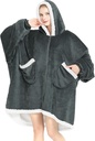 Topcee Oversize 착용할 수 있는 담요 Sherpa 양털 담요 Hoodie 안락한 연약한 온난한 두꺼운 큰 두건 스웨터 - 거대한 주머니를 가진 Cozy와 Fuzzy 담요 - 진한 회색