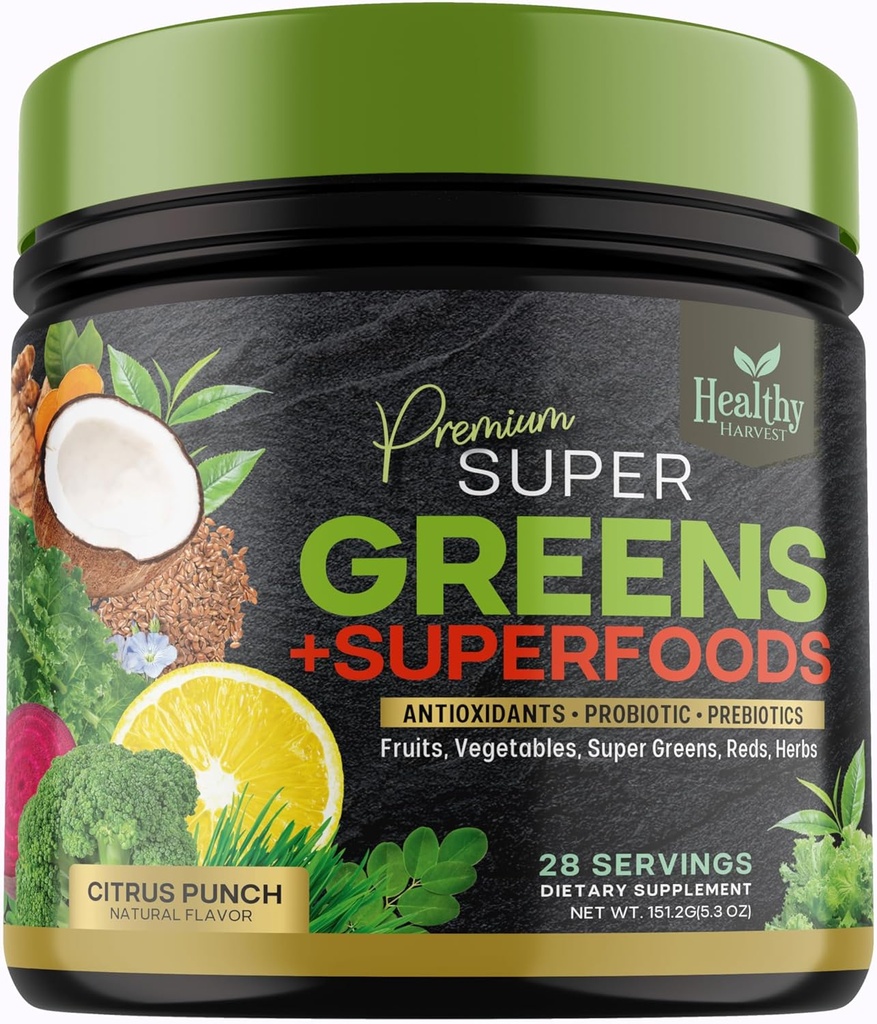 Greens Powder Superfood 보충교재 - Spirulina, Wheat Grass, Chlorella, Beets, Probiotics, Natural Antioxidants와 Super Green Reds 스무디 혼합 혼합 - Vegan, Non-GMO - 28 서빙