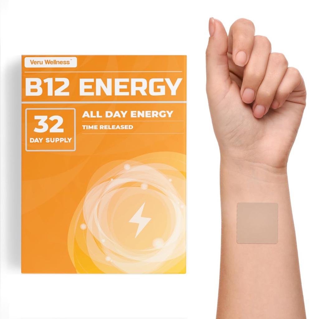 Veru Wellness B12 에너지 패치 - 에너지, 초점 - B12, C, B6, Iron, Guarana 및 Garcinia Cambogia - 외부 사용 - 32 조사