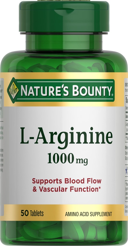 Nature 's Bounty L-Arginine 1000mg for Supporting Blood Flow and Vascular Function – 비 GMO, 글루텐 무료, 50 정제