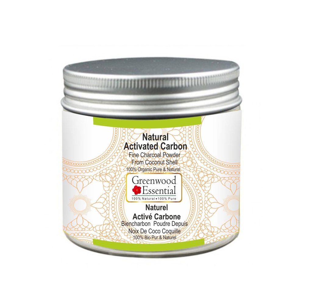 코코넛 쉘 100 % 유기농 순수 & 천연 100gm (3.5 oz)의 Greenwood Essential 천연 활성 탄소 미세 숯 분말