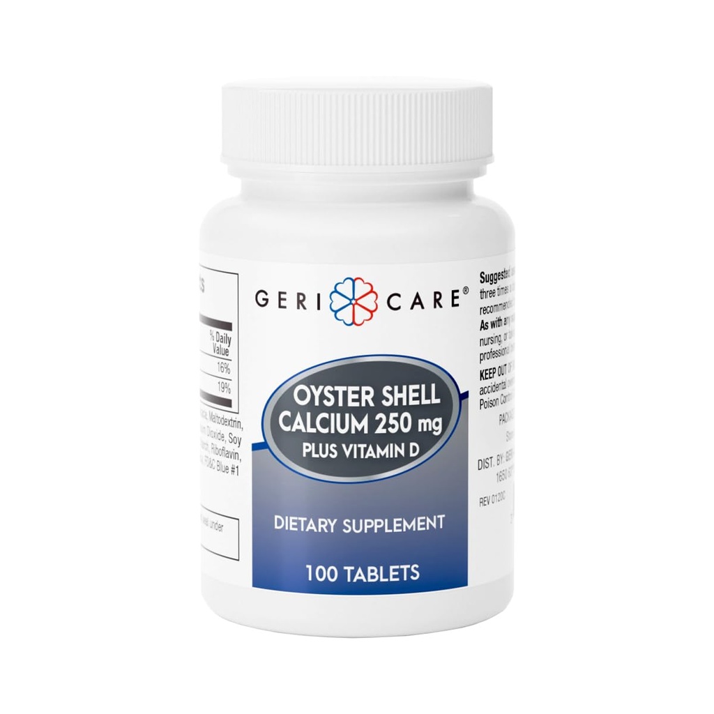 Gericare Oyster 포탄 칼슘 250mg의 비타민 D 125IU 정제, 뼈 건강 영양 보충교재, 100개의 조사 (1의 포장)