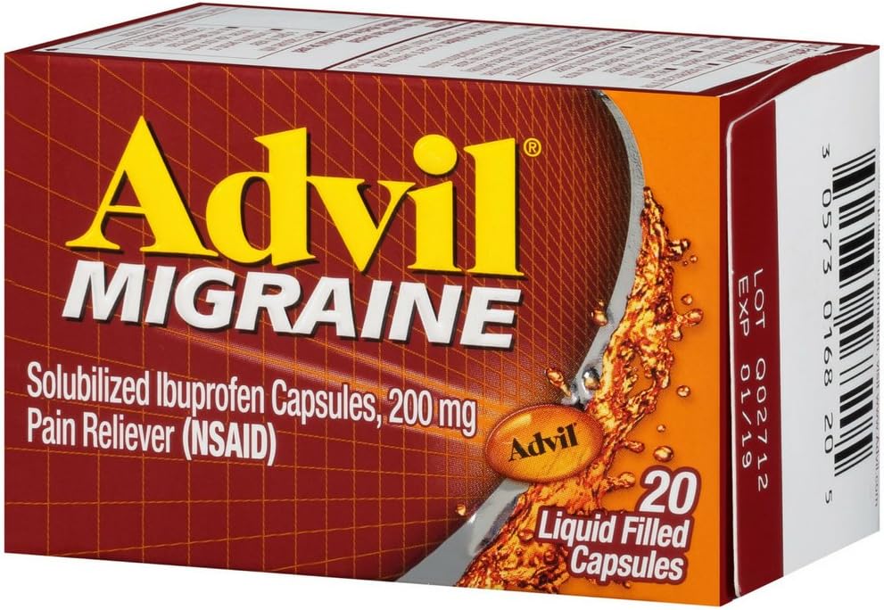 Advil Migraine 고통 Reliever, Solubilized Ibuprofen 200mg, 20 조사, 액체 채워진 캡슐, 강력한 Migraine 기복