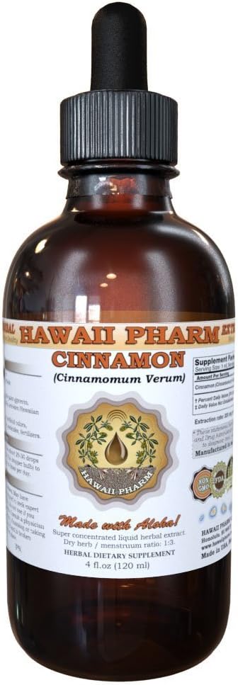 HawaiiPharm Cinnamon 액체 추출물, Cinnamon (Cinnamomum Verum) Bark 분말 Tincture 보충교재 4개 oz