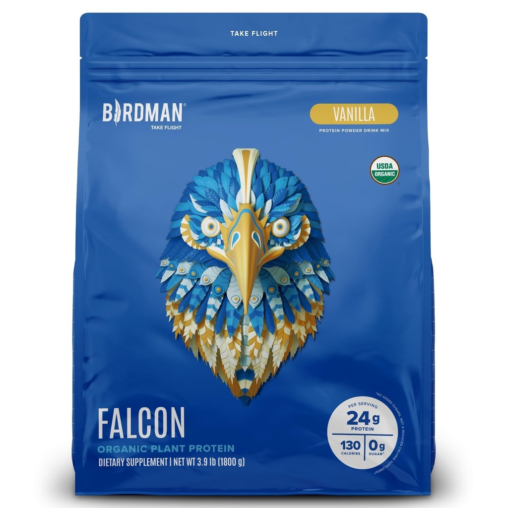 BIRDMAN Falcon Vegan Protein Powder Organic, Stevia & Sugar Free, Plant Based Protein, Low Carb, Dairy Free, Keto, Non Whey Protein, Probiotic, Pea Protein | 반라 맛 - 60 서빙 - 3.9 lb