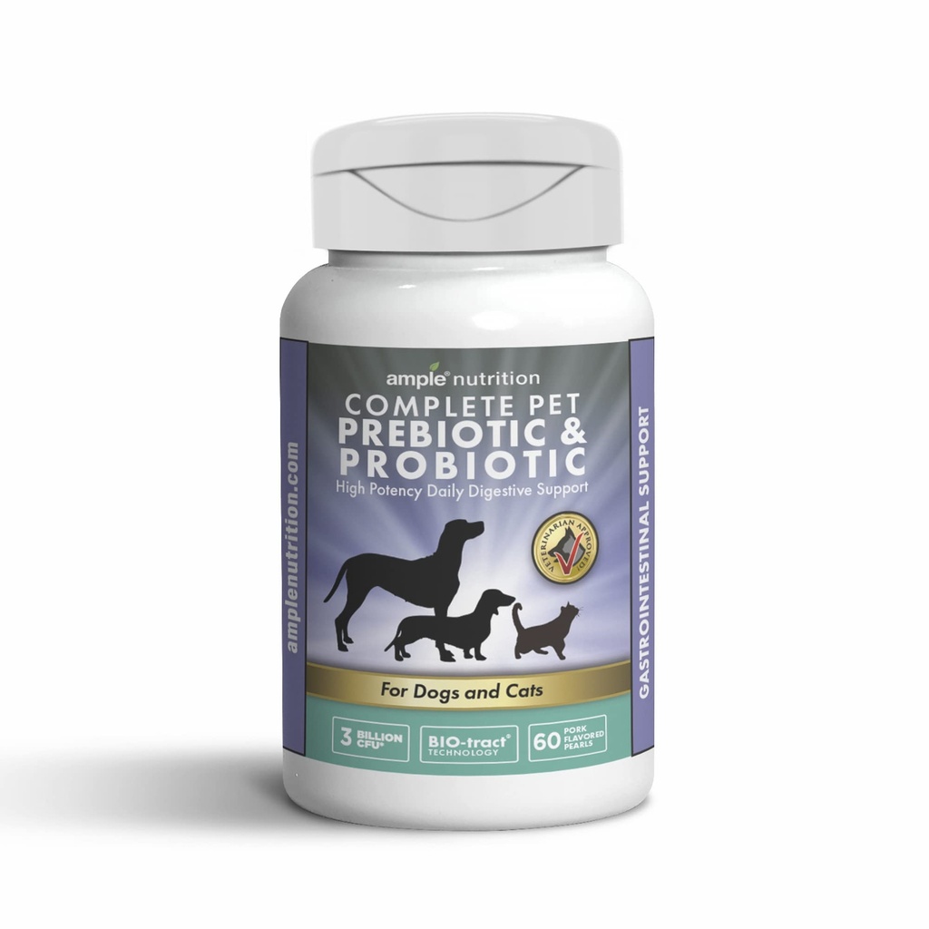 Ample 영양 완전한 애완 동물 Prebiotic + 개 & 고양이를위한 Probiotic, 60ct 돼지 맛 진주