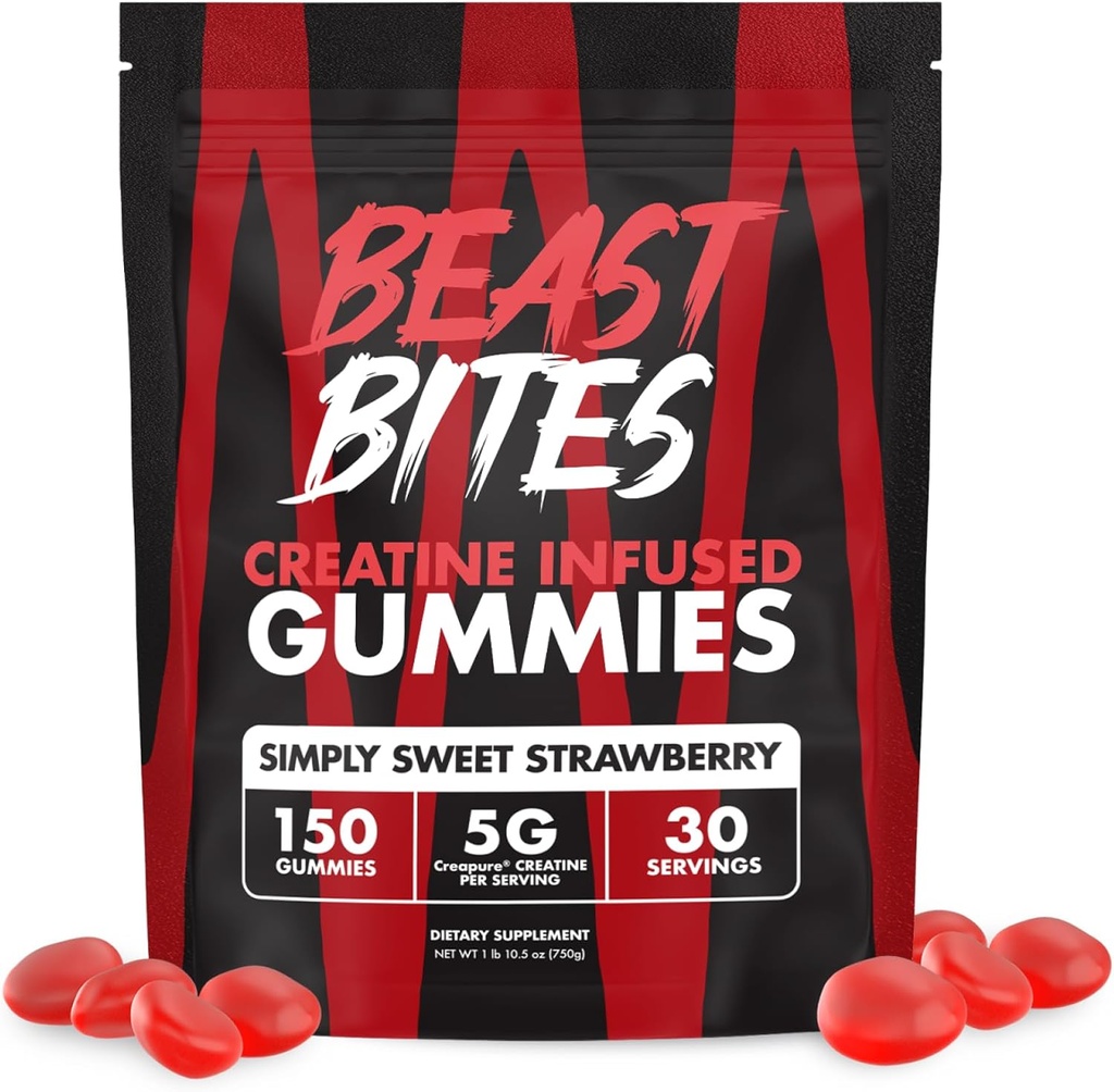 BEAST BITES - Creatine 주입 된 Gummies - 봉사 당 5g Creapure Creatine Monohydrate - 스포츠를 위해 증명되는 NSF - 30의 서빙