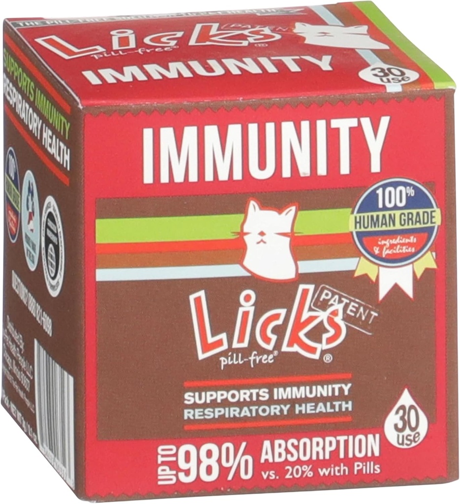 Licks Pill-Free Cat Immunity - 면역 지원 고양이 공급 - 호흡 보조 식품 - 건강 용품 - 젤 패킷 - 30 사용