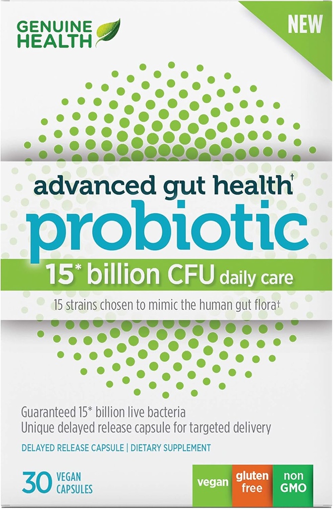 진짜 건강 진보된 Gut 건강 Gentle-Care Probiotic, 도움은 소화, 위장 & Gut 건강, 다 스트레인 공식, 30의 캡슐을 승진시킵니다