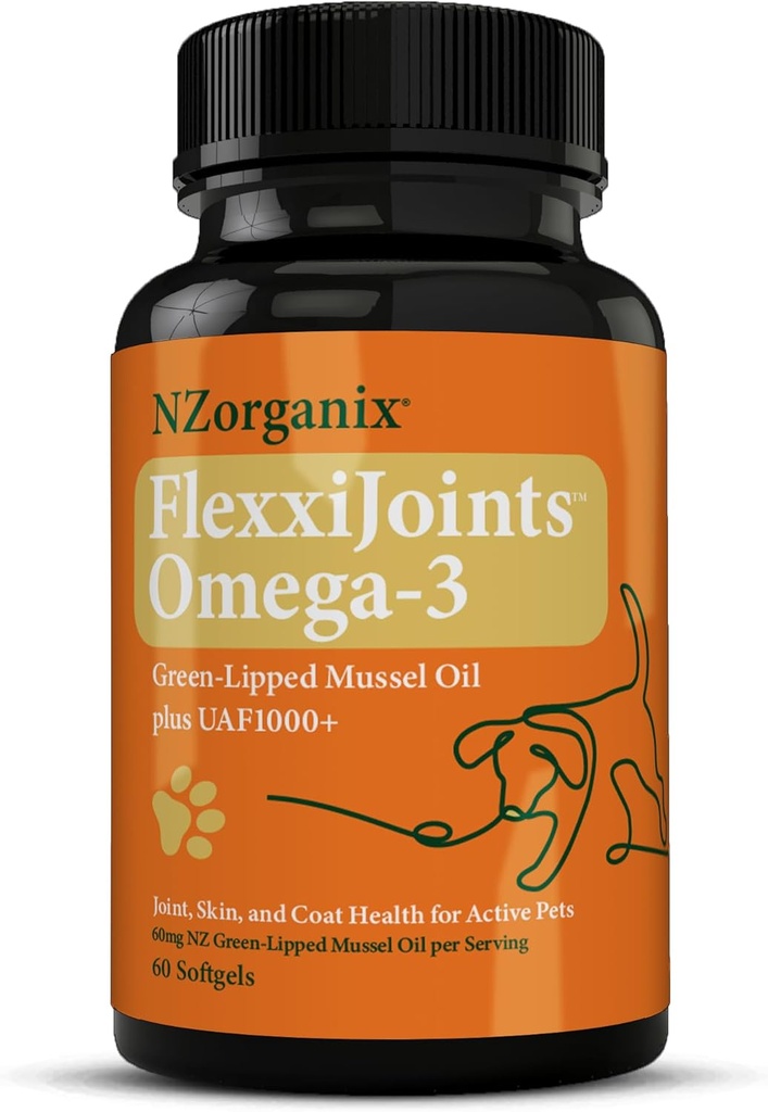 FlexxiJoints Omega-3 Hip와 합동 보충교재 • 개를 위한 녹색 담 Omega-3 기름 • 100% 뉴질랜드 녹색 담합 Mussels (60 Softgels)