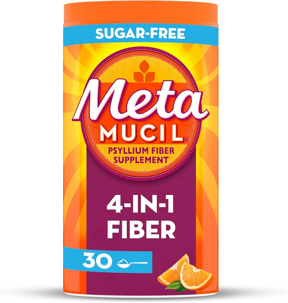 1개의 매일 섬유 보충교재 분말에 있는 Metamucil 4, Digestive 건강과 Regularity*를 위한 섬유 분말, 설탕 자유로운, 주황색, 자연적으로 Sourced Psyllium 섬유, 30의 teaspoons