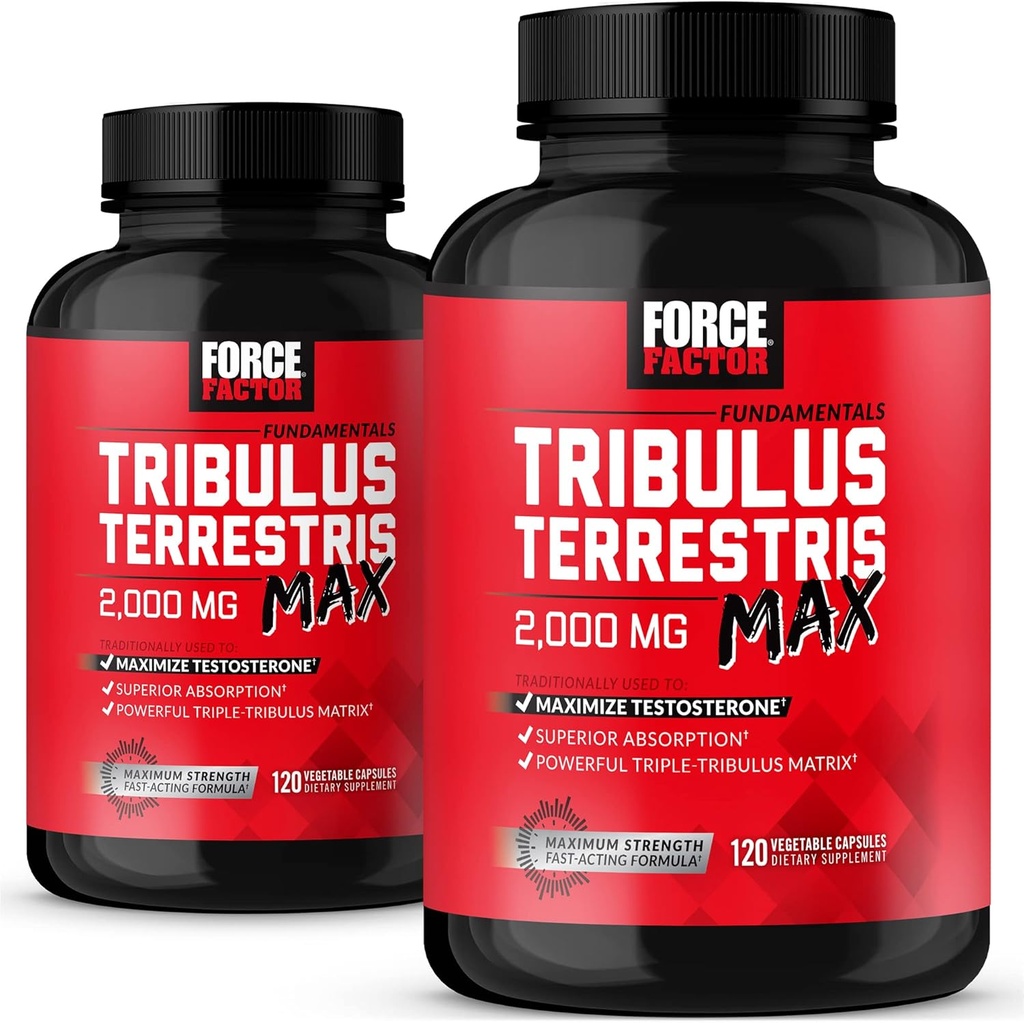 남자 2-Pack, 테스토스테론 승압기, 남성 활력 보충교재를 위한 FORCE FACTOR Tribulus Terrestris 최대, 중요한 자연적인 성분 우량한 흡수로 만드는, 2000mg, 240의 캡슐, 빨간
