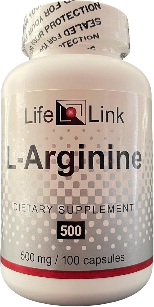 LifeLink L-Arginine | 500 mg x 100 캡슐 | 소듐으로 전구체 | 건강한 혈액 흐름, 심장 건강 | 글루텐 프리 & 비 GMO | 미국에서 제작