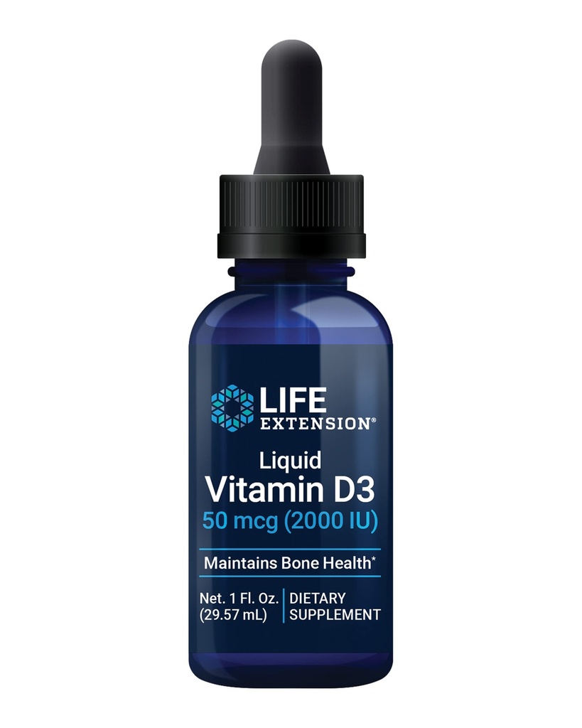 생활 연장 액체 비타민 D3, 50 mcg (2000 IU), 면역 체계 지원, 뼈 건강, 전체 바디 건강, 불연, 글루텐 자유로운, 비 GMO, 29.57 ml