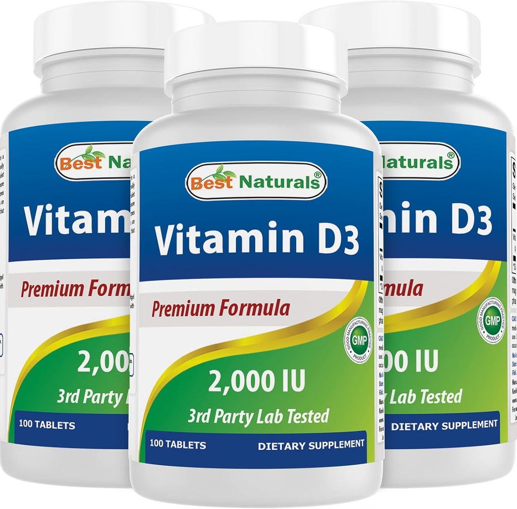 최고의 자연 비타민 D3 2000 IU (50 mcg) - 100 정제 - 100 일 공급 - 지원 면역 건강, 강한 뼈 및 치아, & 근육 기능 (100 개)
