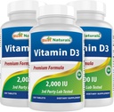 최고의 자연 비타민 D3 2000 IU (50 mcg) - 100 정제 - 100 일 공급 - 지원 면역 건강, 강한 뼈 및 치아, & 근육 기능 (100 개)