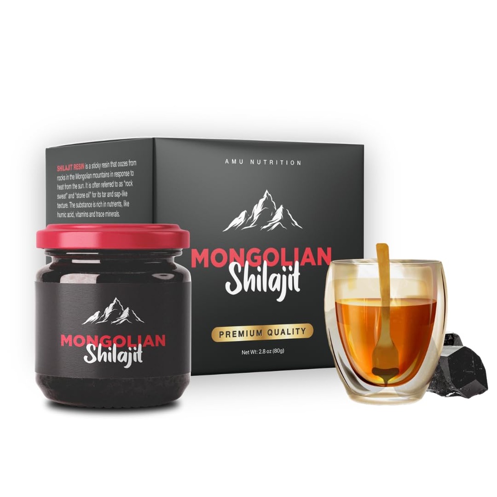 AMU NUTRITION 순수한 유기 몽골 Shilajit 수지 - 남자와 여자를 위한 Himalayan Shilajit 보충교재, 100% 순수한, 자연적인, 및 까만 Shilajit 수지 - Fulvic 산 (50 그램)의 자연적인 근원