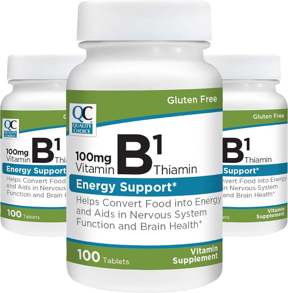 품질 선택 비타민 B1 Thiamin 100 mg 에너지 지원, 신경 시스템 기능, & 두뇌 건강 비타민 보충교재 정제, 100개의 조사 병 (3 팩)