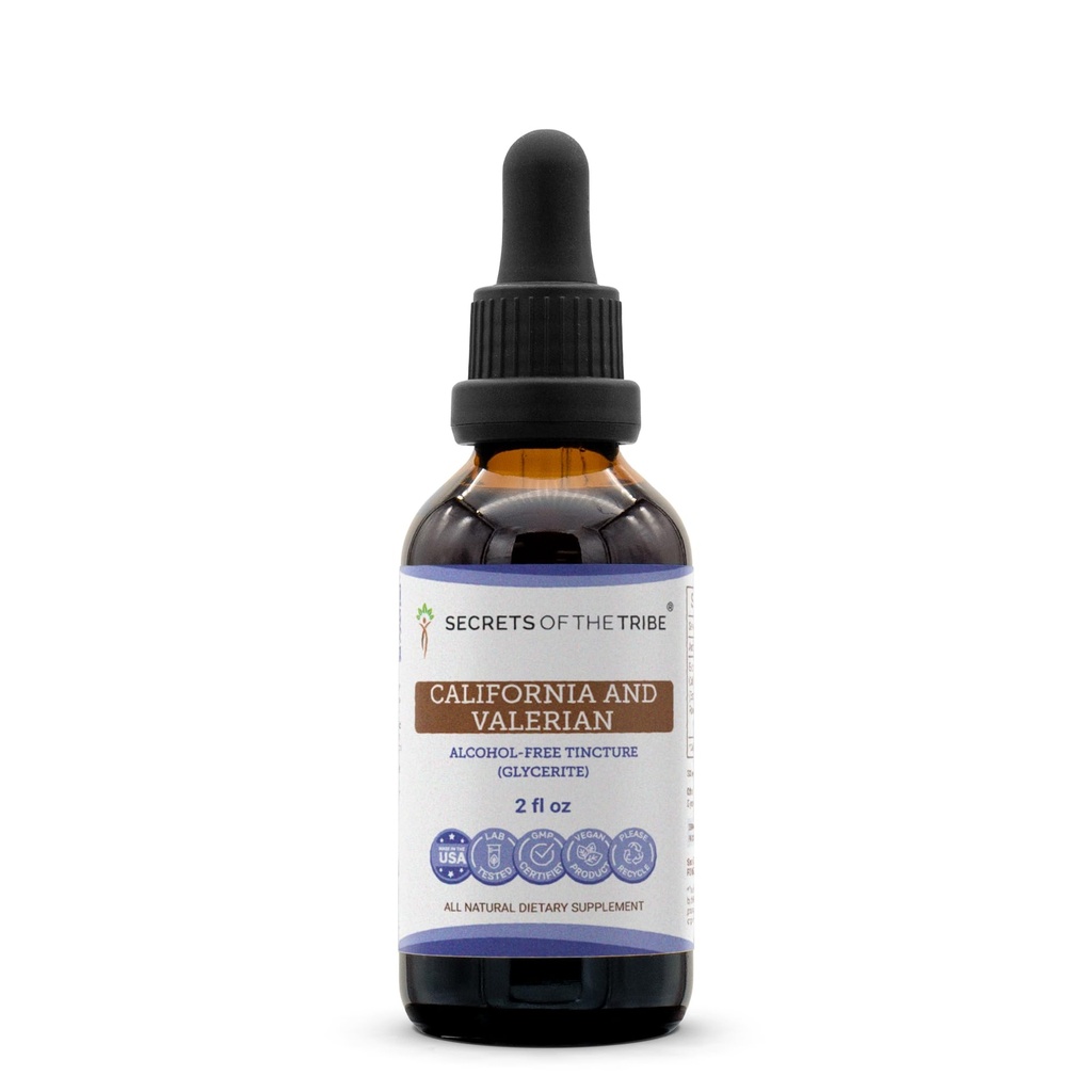 Tribe California와 Valerian Tincture 알코올 무료 추출물, 허브 (California Poppy Herb and Flower, Valerian Root) 2 oz의 비밀