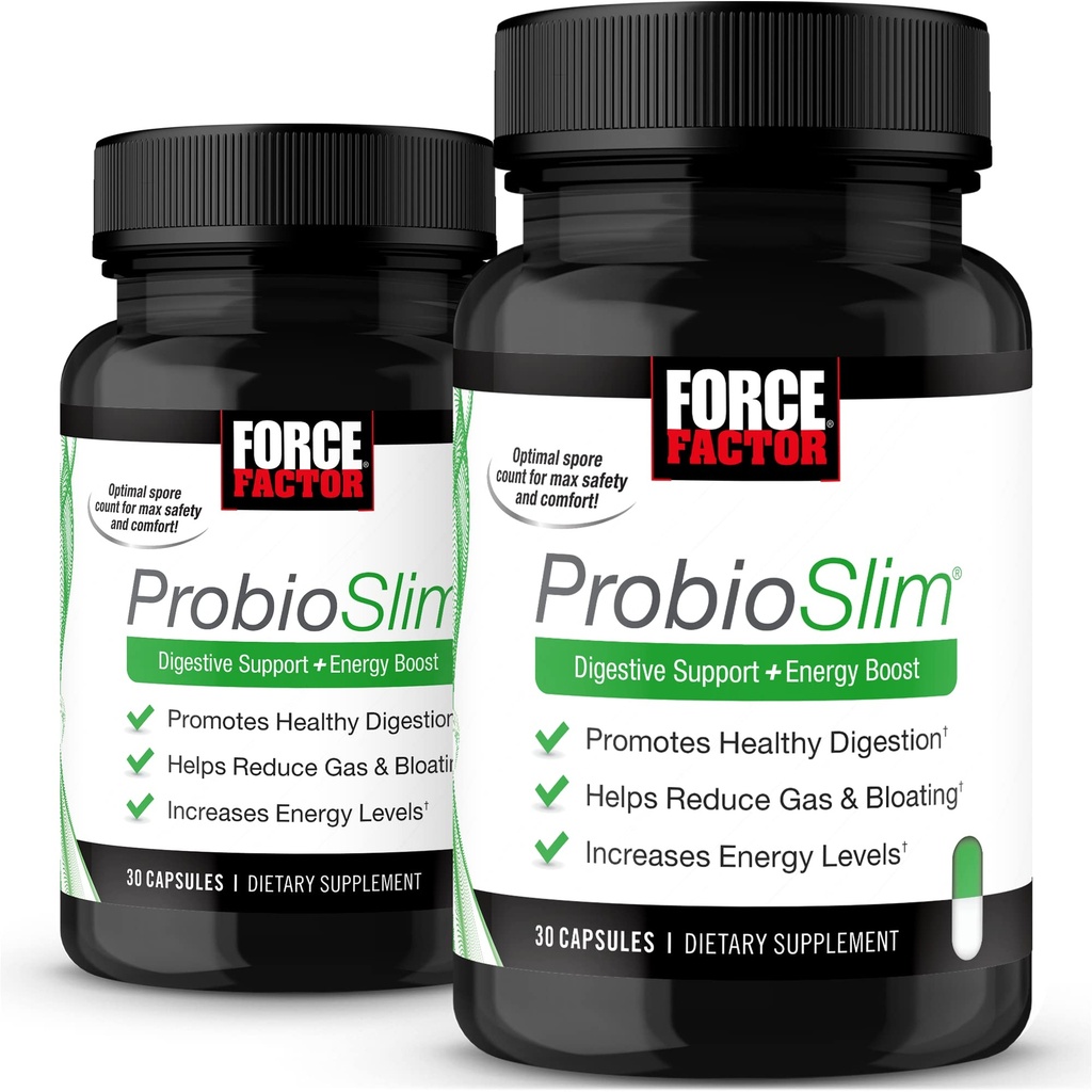 FORCE FACTOR ProbioSlim, 2-Pack, Probiotic Supplement for Women and Men with Probiotics and Green Tea Extract, 가스 감소, 부화, 변비, 지원 소화 건강 및 Gut 건강, 60 캡슐
