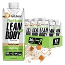 Lean Body Ready-to-Drink, 플랜트 기반 Vegan Vanilla Caramel Protein Shake, 30g Protein, 인공 향료, 감미료 또는 색상, 비 GMO, 글루텐 무료, 프리미엄 완두 & 쌀 혼합 (12 팩)