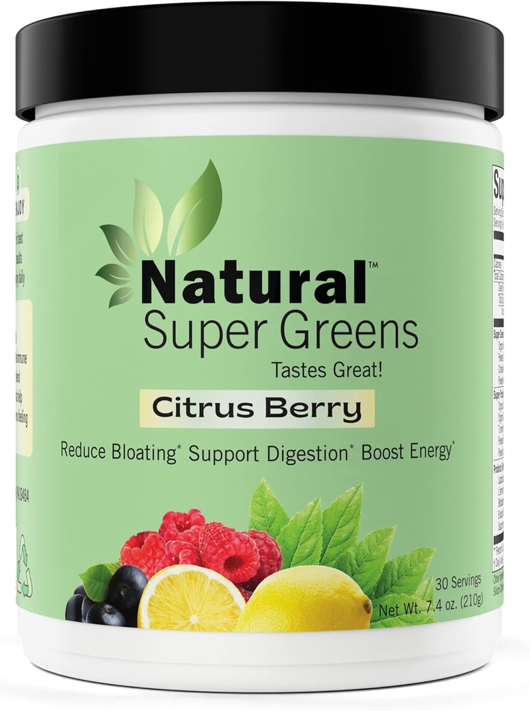 Super Greens Powder Organic| 그린 보충제| 훌륭한 타스팅 과일과 야채 주스 및 스무디 믹스 프로바이오틱스 & 소화 효소 & 염소 (크러스 Berry)1 항목,7.4 오닉스