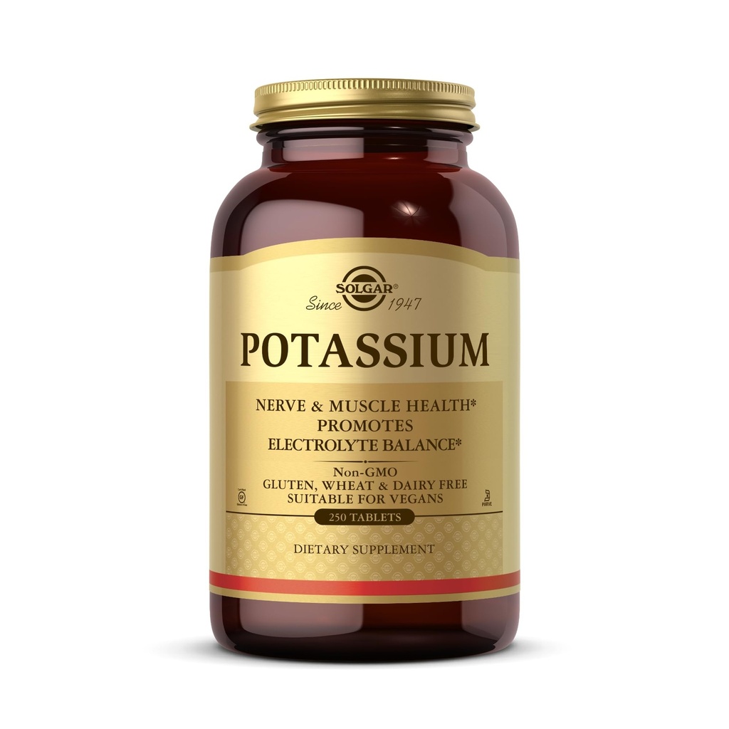 Solgar Potassium - 250 Tablets - Nerve & Muscle Health, Electrolyte Balance - Vegan, Gluten & Dairy Free, Kosher - 250 서빙