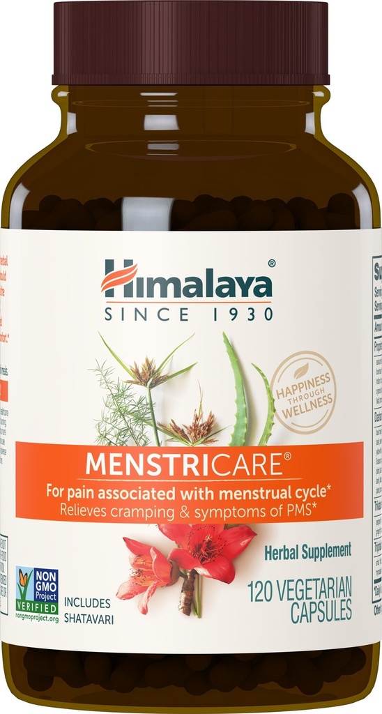 Himalaya MenstriCare, 30 일 공급 - PMS, Menstrual Cramp Relief 및 여성 호르몬 균형 지원 - Vegan, Non-GMO, 글루텐 무료, 120 캡슐