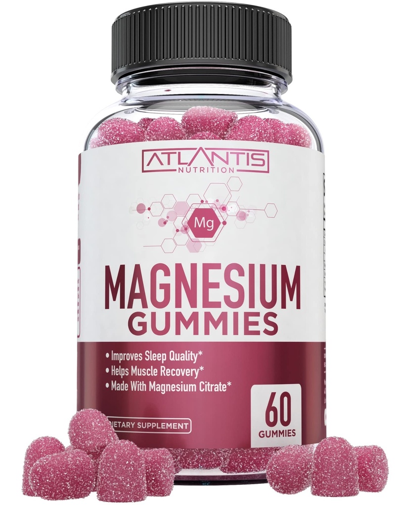 Atlantis Nutrition Magnesium Citrate Gummies - 어린이 및 성인 770mg 마그네슘 시트 레이트 | 근육 회복, 이세스 크림프, Calmness 및 더 나은 수면 촉진 | 60 Vegan Gummies