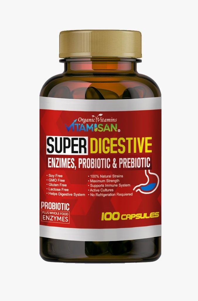 VITAMISAN 판매 Biliares 소화 효소 Pancreatin Enzimas Digestivas probiotic와 prebiotic 100 모자