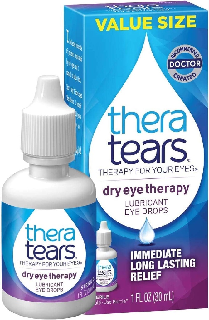 TheraTears 건조한 눈 치료 윤활유 눈 하락 쌍둥이 팩, (2 x 30mL 병) + 1.0 Fl Oz 병