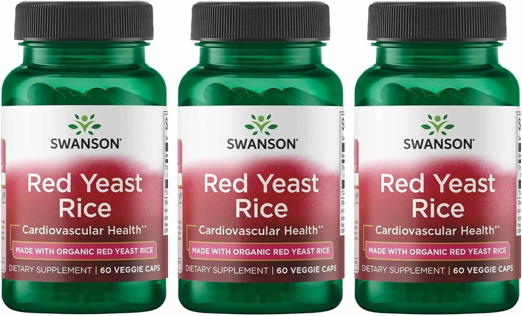 Swanson 유기농 전통 레드 효모 쌀 600 밀리그램 60 Veg 캡슐 (3 팩)